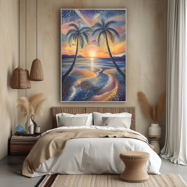 Tropisk solnedgång i pointillistisk stil poster (Skapare uppladdad)