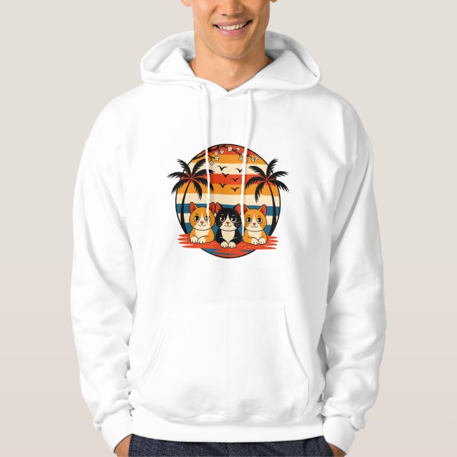 Tropisk solnedgång kattdesign hoodie (Framsida)