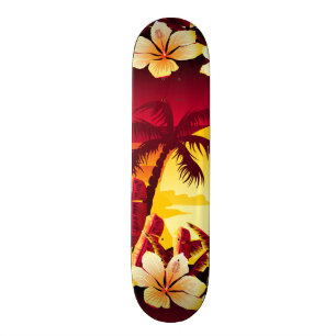 Tropisk solnedgång med handflatan mini skateboard bräda 18,5 cm