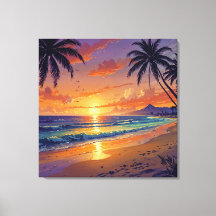 Tropisk solnedgång på stranden - Illustration kons