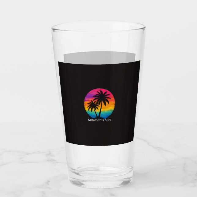 Tropisk solnedgång Palmträd Retrodesign Glaskopp (Framsida)