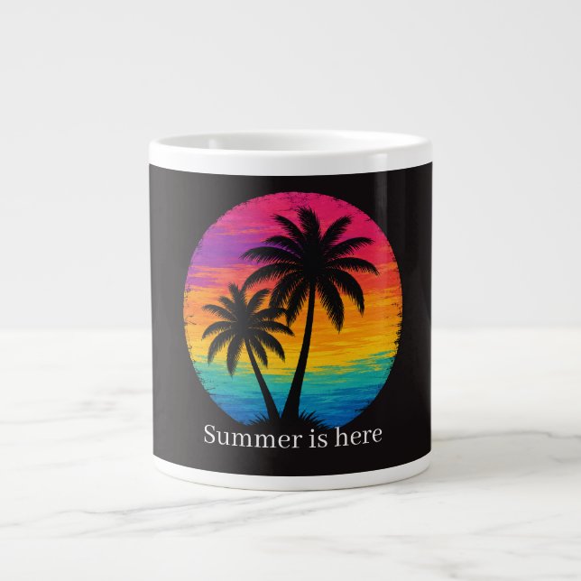 Tropisk solnedgång Palmträd Retrodesign Jumbo Mugg (Framsidan)