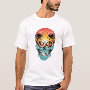 Tropisk Solnedgång Skalle Strand Palmträd Havsvå T Shirt