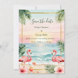 Tropisk solnedgång strand bröllop save the date inbjudningar