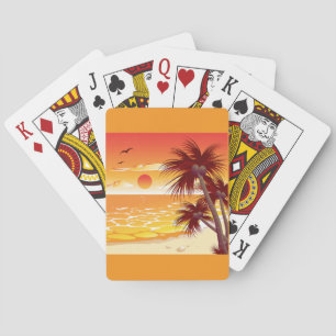 Tropisk solnedgång strand palmer ö casinokort