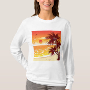 Tropisk solnedgång strand palmer ö t shirt