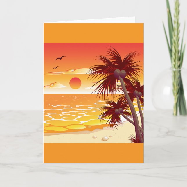 Tropisk Solnedgång Strand Palmtree Ö Kort (Framsida)