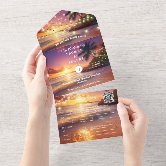 Tropisk Solnedgång Strand QR-kod Ocean (Avrivbar del)