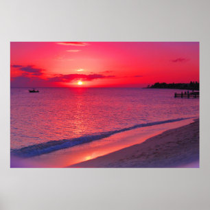 Tropisk solnedgång strand stor väggposter poster