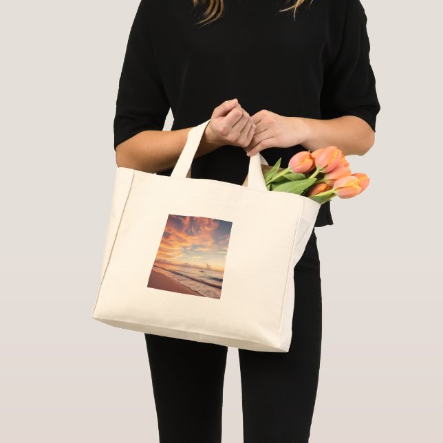 Tropisk solnedgång strand toteväska mini tygkasse (Framsida (produkt))