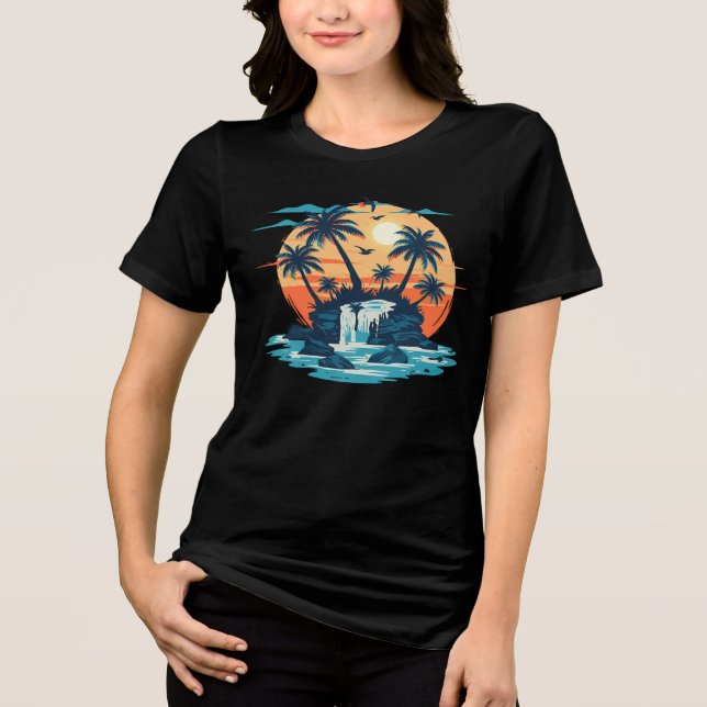 Tropisk Solnedgång Vattenfall Grafisk T-Shirt (Framsida)