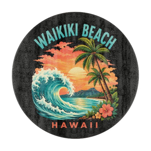 Tropisk solnedgång vid Waikiki Beach Hawaii (Framsidan)