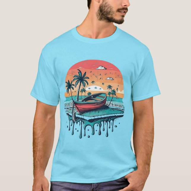Tropisk Solnedgångsbåt T Shirt (Framsida)