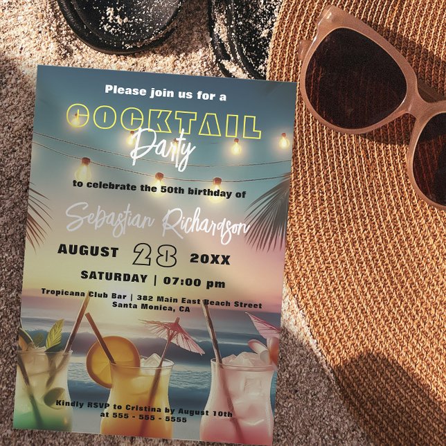 Tropisk Solnedgångsstrand Cocktail 50-årsfirande Inbjudningar (Skapare uppladdad)
