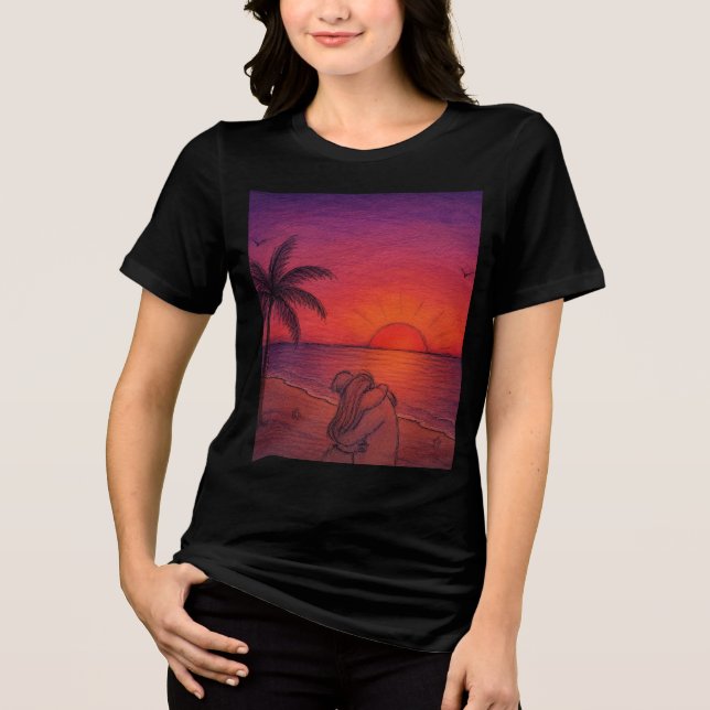 Tropisk Solnedgångsstrand T-Shirt | Estetisk Somma (Framsida)