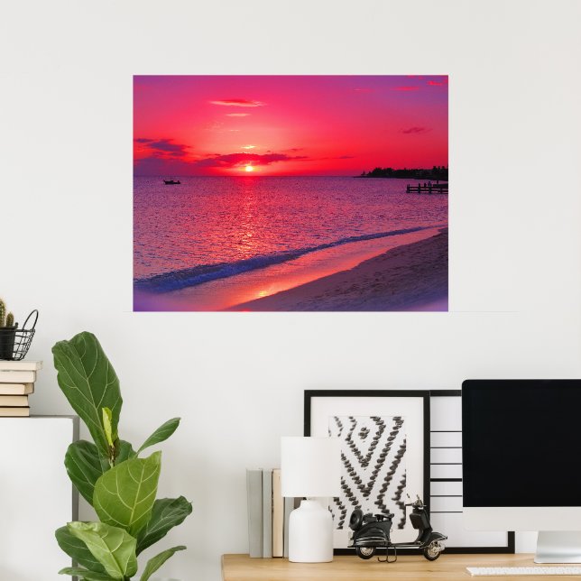 Tropisk solnedgångsstrand väggposter poster (Hemmakontoret)