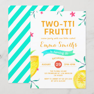 Tropisk sommar-2-tti-frutti-Aloha 2:a födelsedagen Inbjudningar