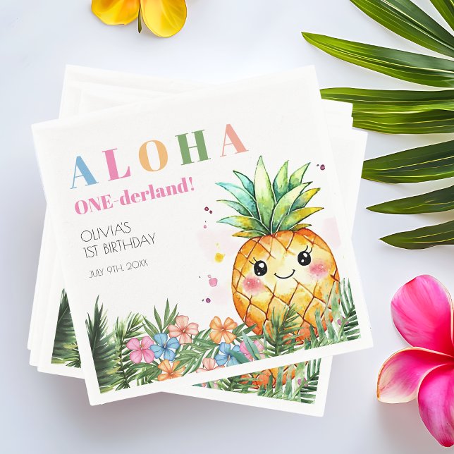 Tropisk sommar ananas barn 1-års födelsedagsfest pappersservett (Tropical Summer Pineapple Kids 1st Birthday Party Napkins)