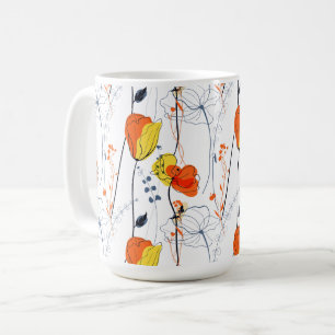 Tropisk sommar blommigtar för vacker gult kaffemugg