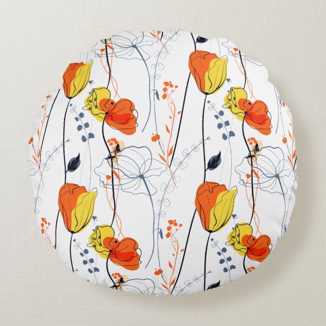 Tropisk sommar | blommigtar för vacker gult rund kudde (Framsidan)