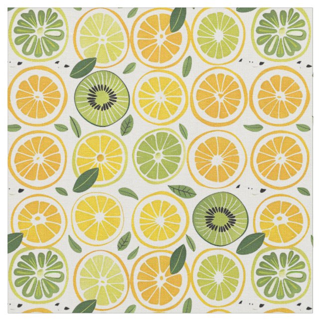 Tropisk sommar citrus kiwi bomullstyg  tyg (Närbild)