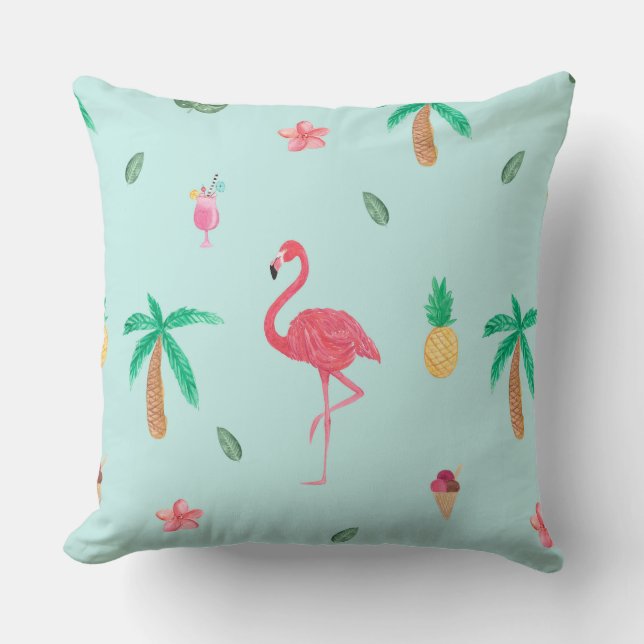 Tropisk Sommar Flamingo Blå Sängkammare Kollektion Kudde (Framsida)