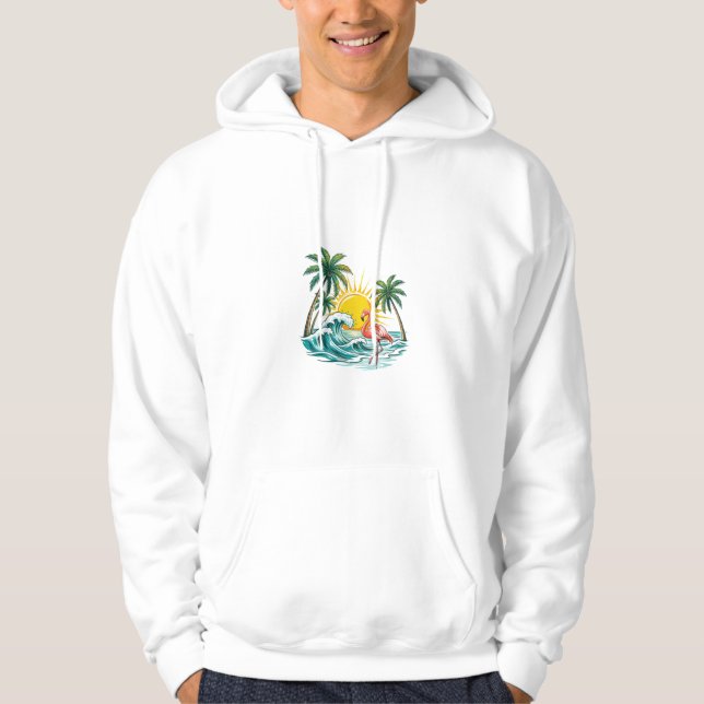 Tropisk sommar Flamingo Strand Design - Palmträd Hoodie (Framsida)
