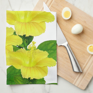 Tropisk sommar Gul Hibiskus på vit Kökshandduk