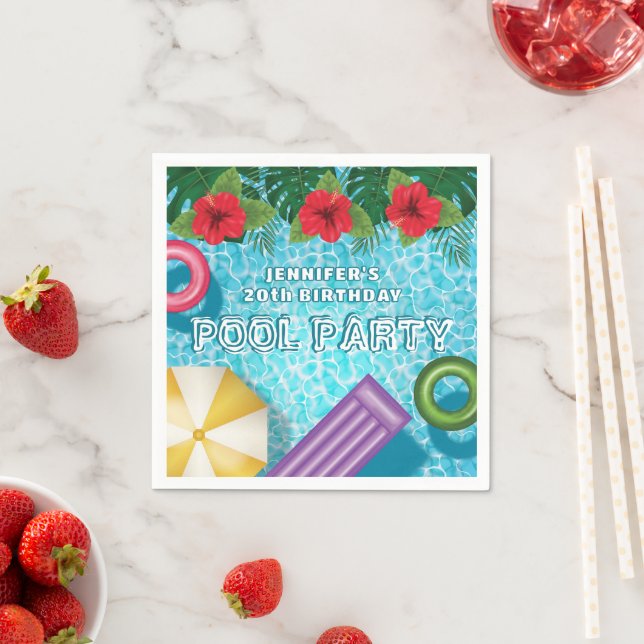 Tropisk sommar hibiskus simbassäng födelsedag pappersservett (Insitu)