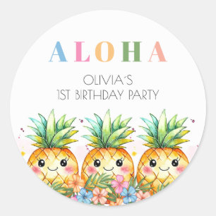Tropisk sommar med ananas Aloha 1-års födelsedagsf Runt Klistermärke