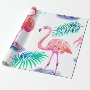 Tropisk sommar med flamingos handflatan löv och e presentpapper