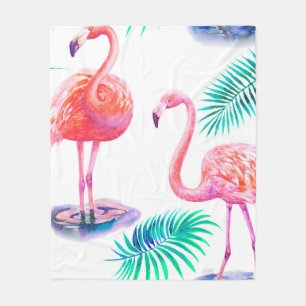 Tropisk sommar med flamingos handflatan löv och ex fleecefilt