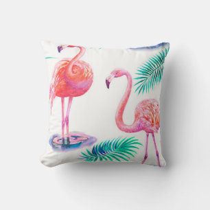 Tropisk sommar med flamingos handflatan löv och ex kudde
