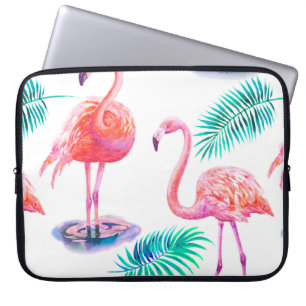 Tropisk sommar med flamingos handflatan löv och ex laptop fodral