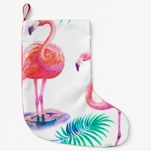 Tropisk sommar med flamingos handflatan löv och ex liten julstrumpa