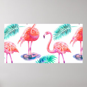 Tropisk sommar med flamingos handflatan löv och ex poster