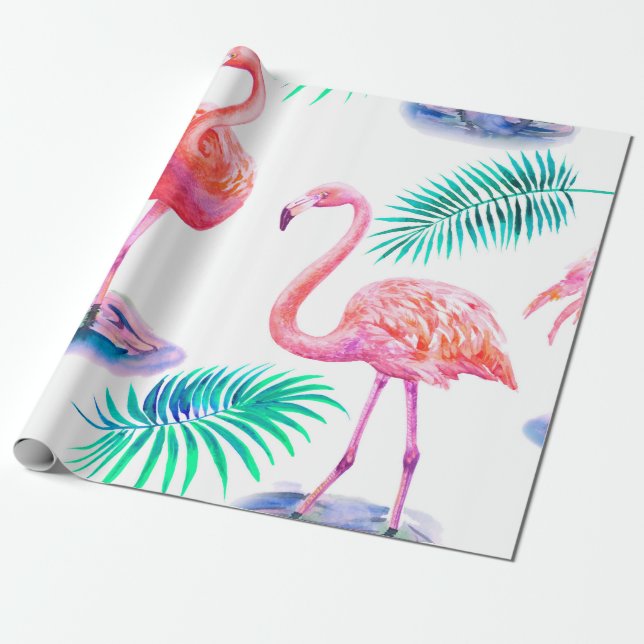 Tropisk sommar med flamingos handflatan löv och ex presentpapper (Utrullad)