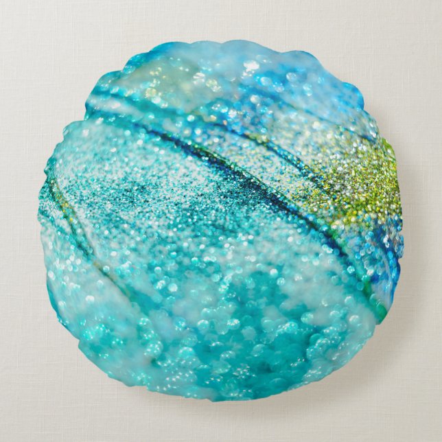 Tropisk sommar Oceanisk Glitter Glam 1 Rund Kudde (Framsidan)
