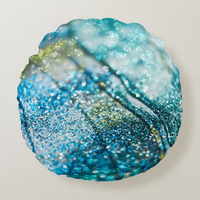 Tropisk sommar oceanisk glitter glam 2 rund kudde (Framsidan)