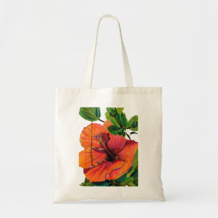 Tropisk sommar orange hibiskus tygkasse