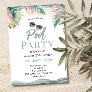 Tropisk Sommar Poolparty Födelsedag Inbjudningar