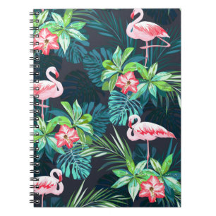 Tropisk sommar sömlös mönster med flamingo bir anteckningsbok