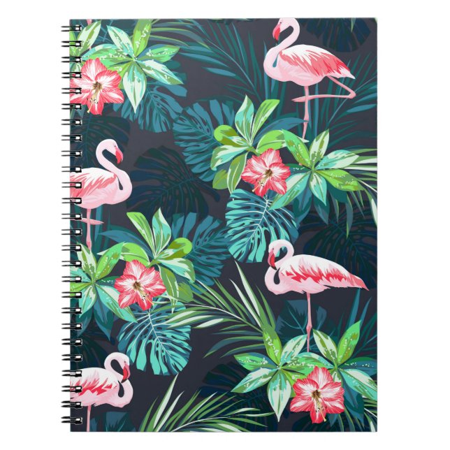 Tropisk sommar sömlös mönster med flamingo bir anteckningsbok (Framsidan)