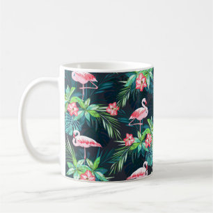 Tropisk sommar sömlös mönster med flamingo bir kaffemugg