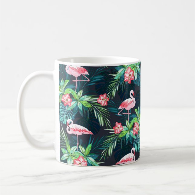 Tropisk sommar sömlös mönster med flamingo bir kaffemugg (Vänster)
