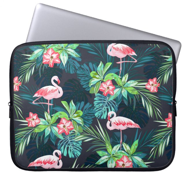 Tropisk sommar sömlös mönster med flamingo bir laptop fodral (Framsidan)