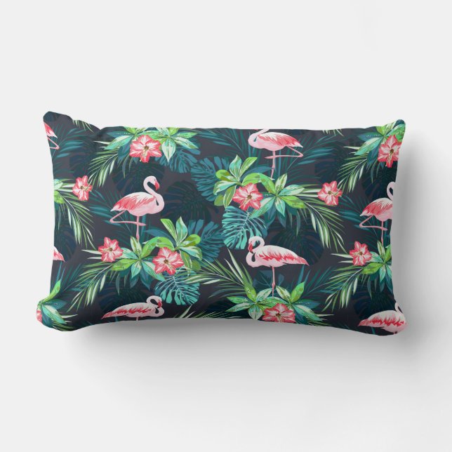 Tropisk sommar sömlös mönster med flamingo bir lumbarkudde (Framsida)