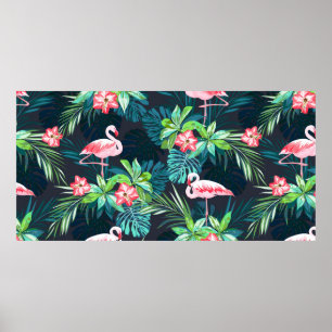 Tropisk sommar sömlös mönster med flamingo bir poster