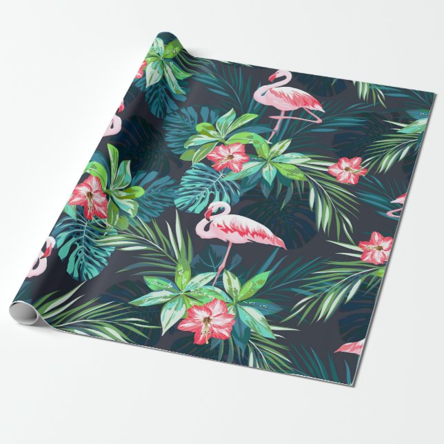 Tropisk sommar sömlös mönster med flamingo bir presentpapper (Utrullad)