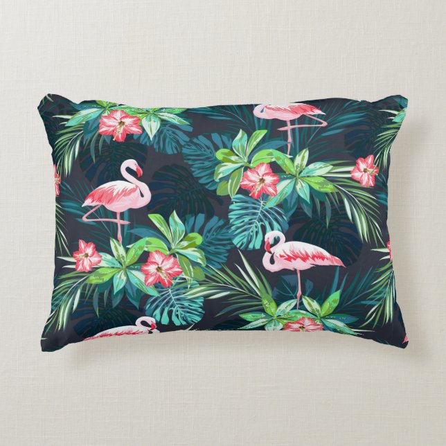 Tropisk sommar sömlös mönster med flamingo bir prydnadskudde (Framsidan)